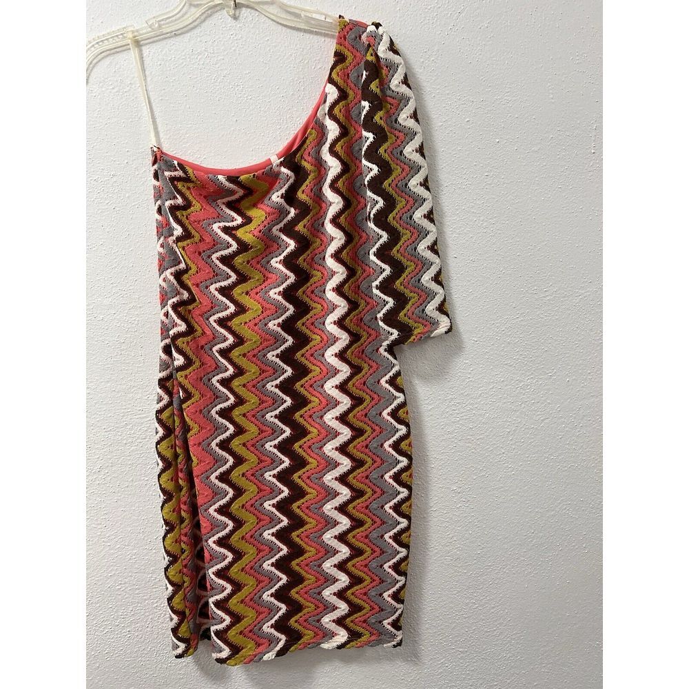 Hello Miss Take Me Out Dress One Sleeve Size Small Pink Gray Yellow